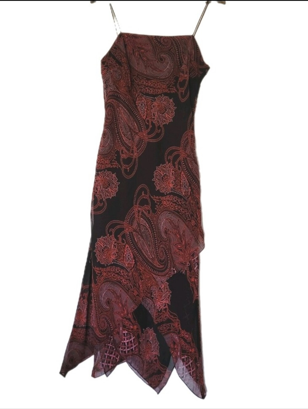 Vintage Y2K Fairy Grunge Handkerchief Midi Paisley Print Dress Size 8 M Whimsy